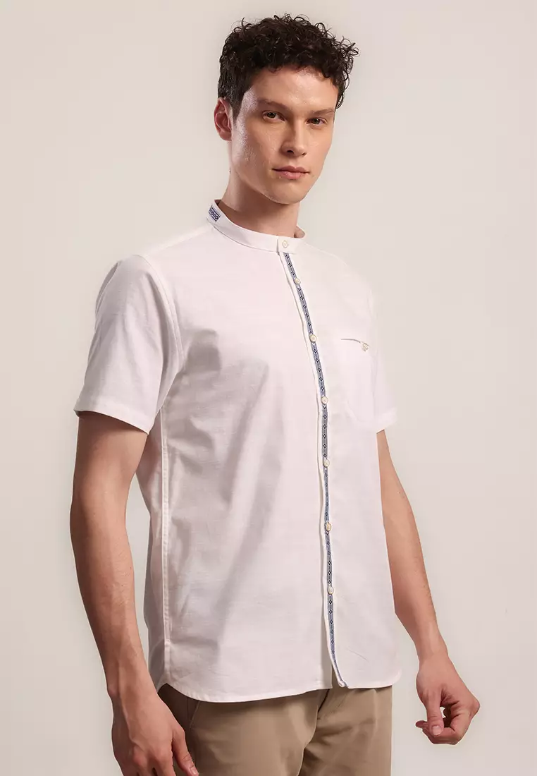 MOC - Kemeja Shanghai Lengan Pendek Pria Ikshan - White