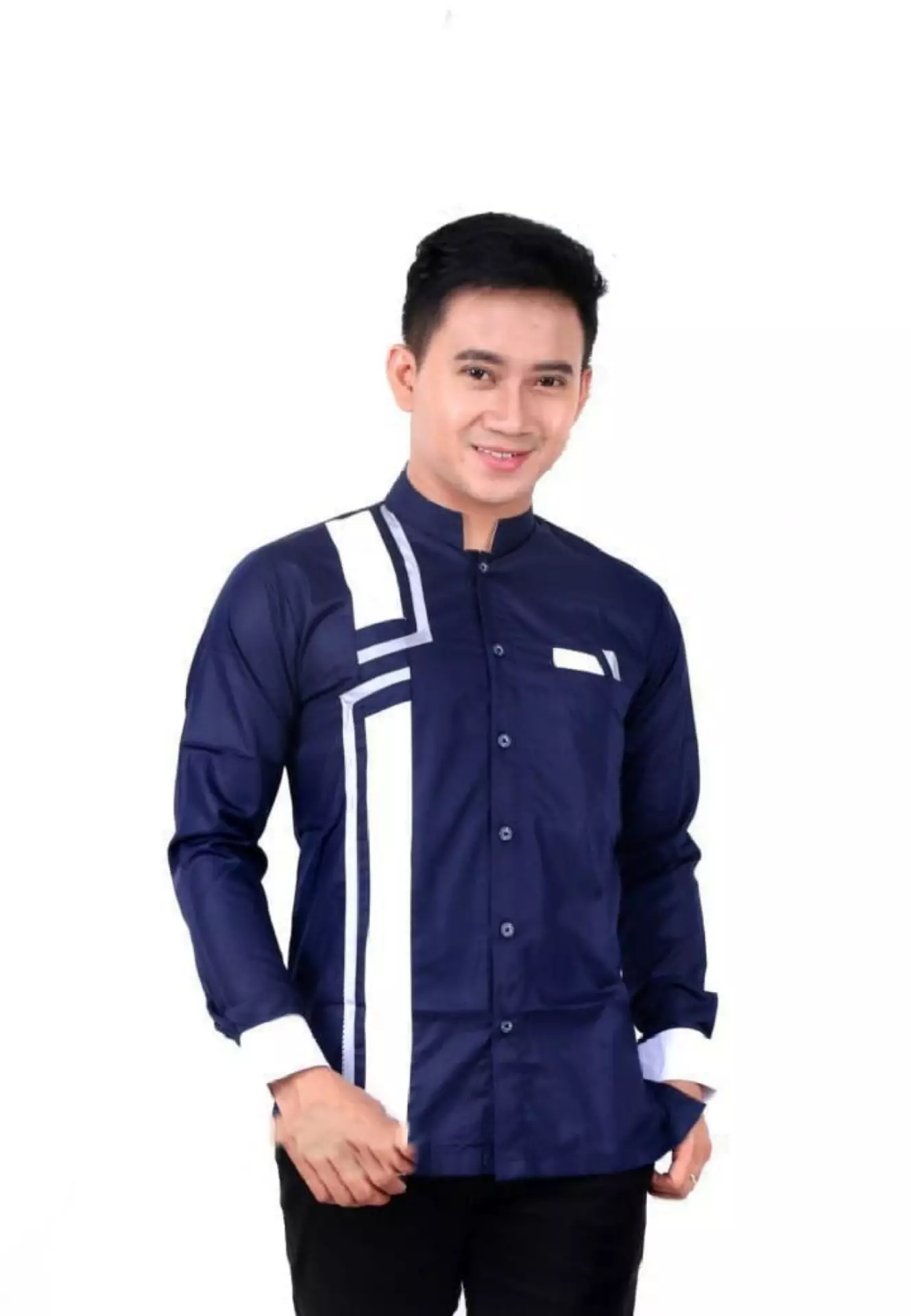 Bakrie Navy Koko Kombinasi Exclusive Pria Casual Modern Lengan Panjang WAFA