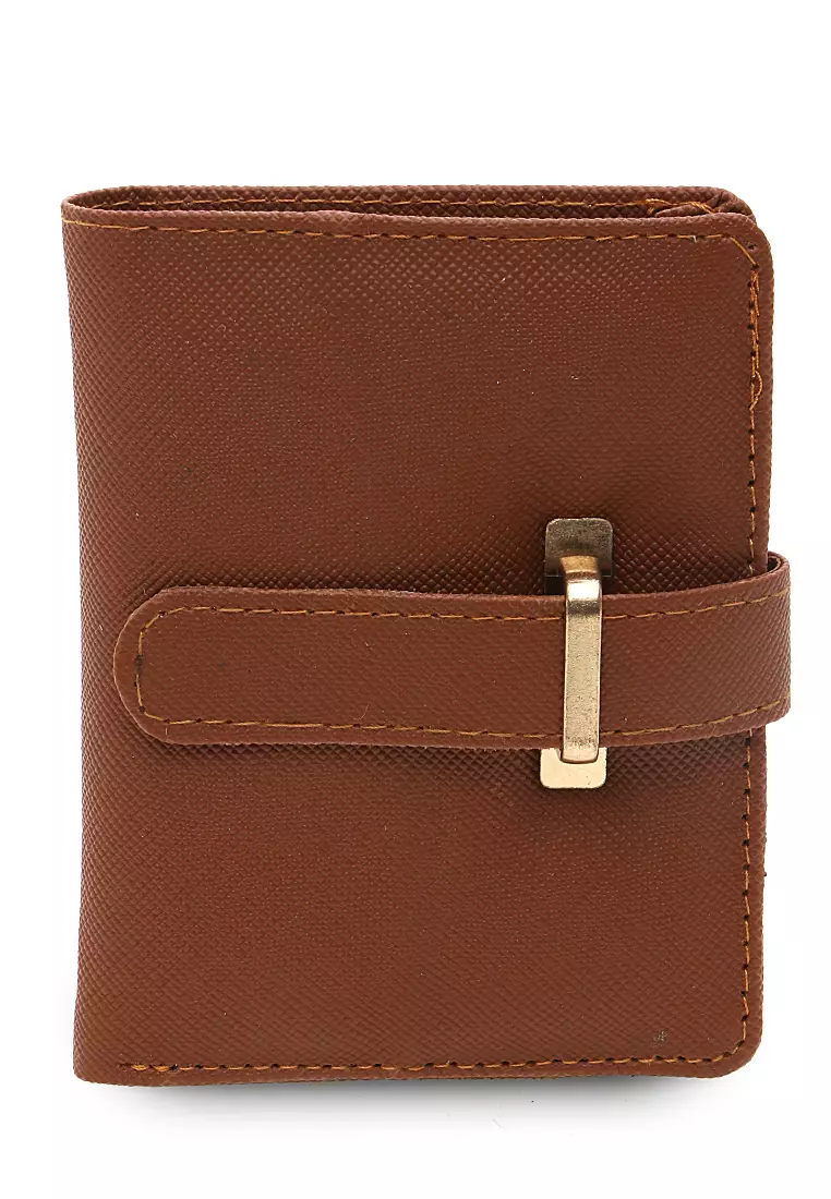 Jareth Dompet Wanita Motif Polos Simple Pengait Slot - Coklat