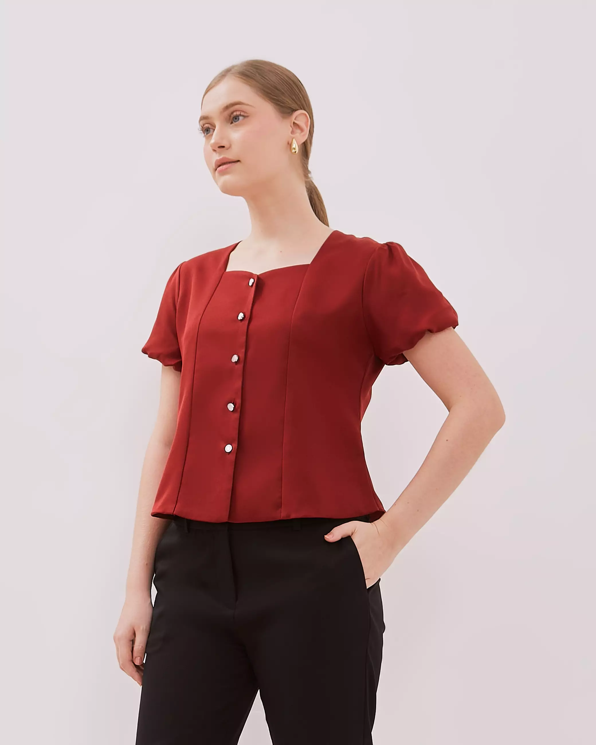Urban Exchange Angela Maroon Blouse - Atasan Blouse Maroon Square Neck Warna Maroon