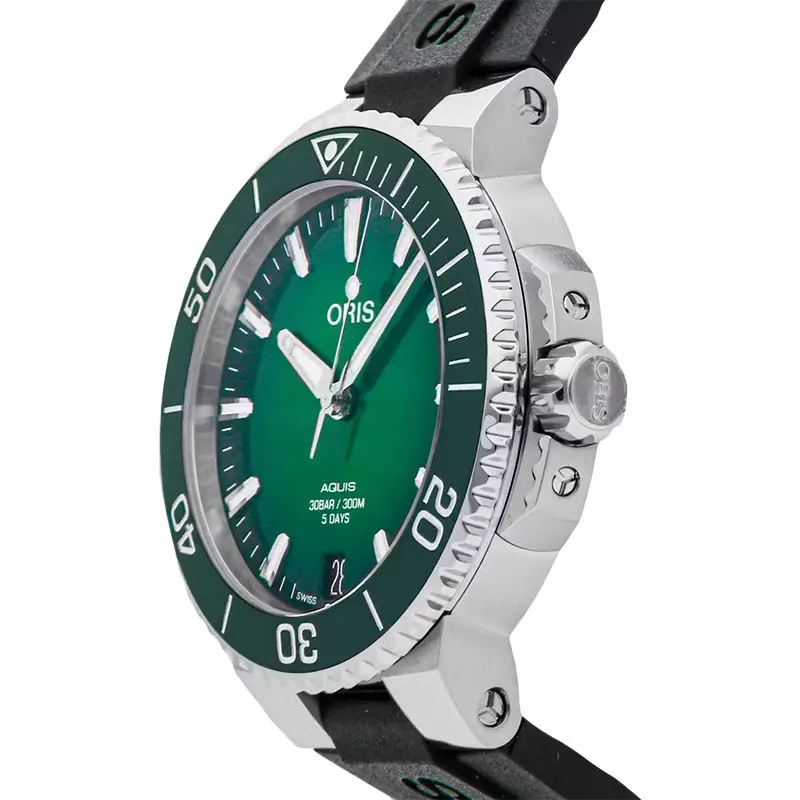 Jam Tangan Pria Oris Aquis 01-400-7769-4157-07-4-22-74FC Date Calibre 400 Green Dial Black Rubber Strap