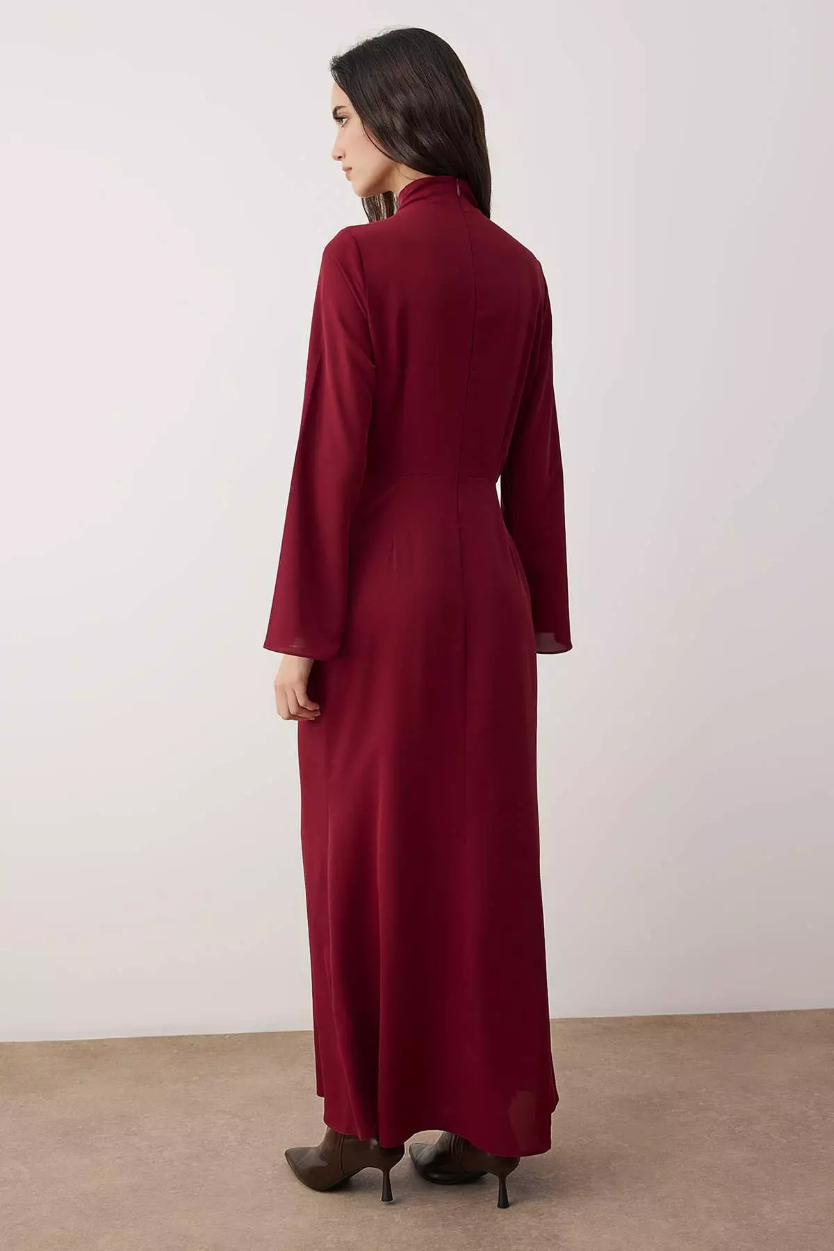 Burgundy Drape Detailed Woven Evening Dress Tctaw26Db00000