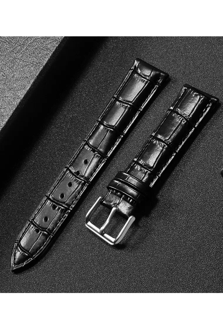 Tali Kulit Jam Tangan Leather Strap Slub Pattern Leather Pria/Wanita 16mm black