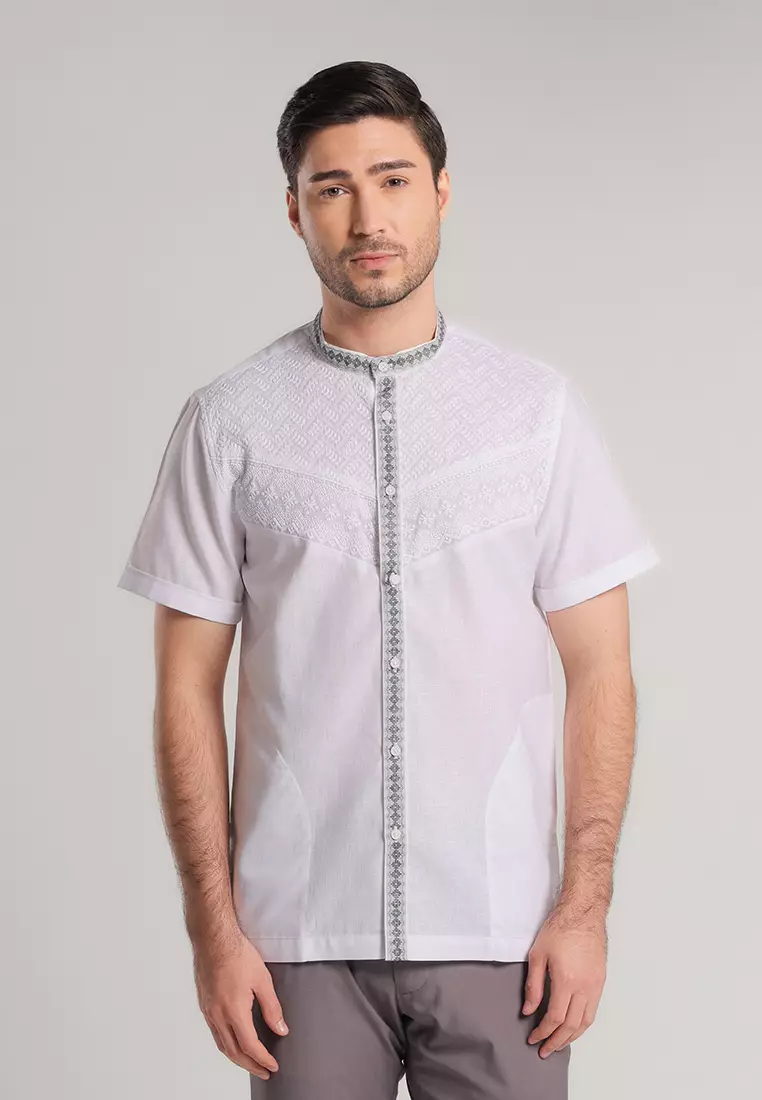 MOC Kemeja Koko Lengan Pendek Pria Majid - White