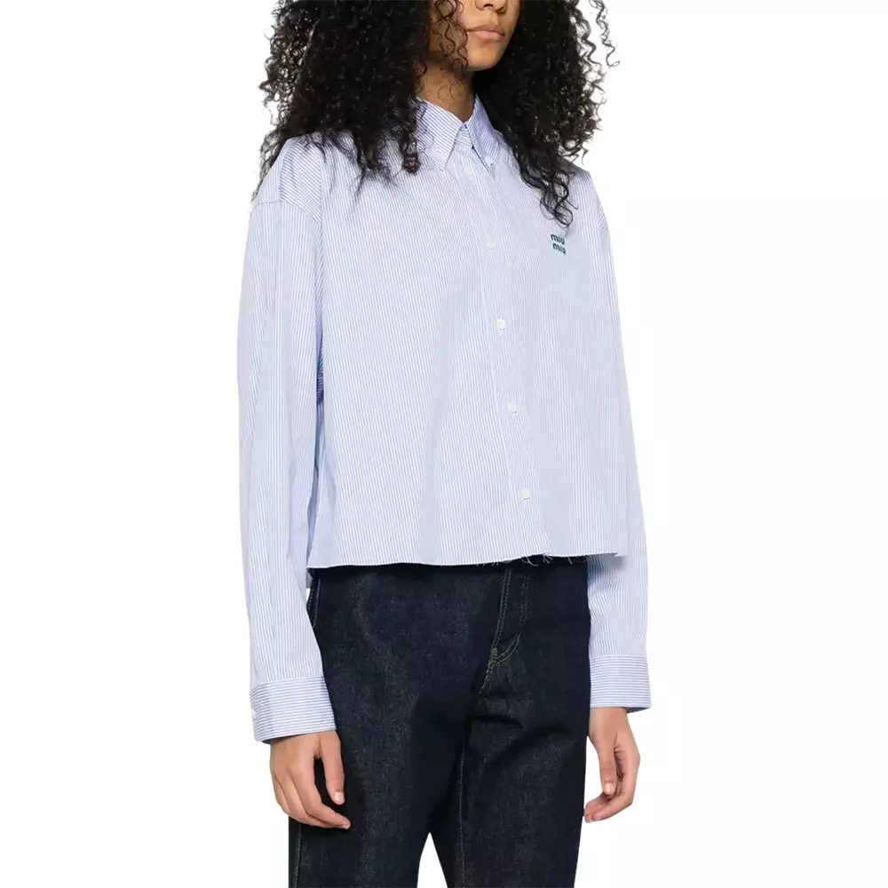 Striped Logo Embroidered Shirt Blue