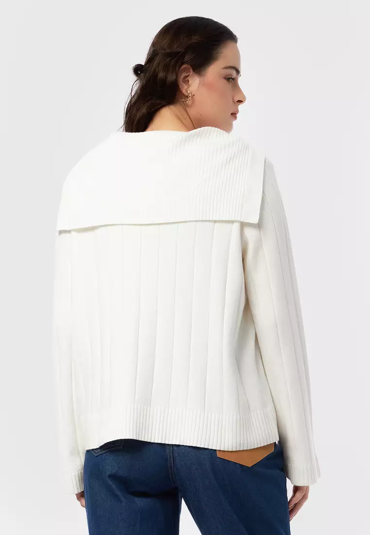 Loose Sweater with Wide Sailor Collar ECRU