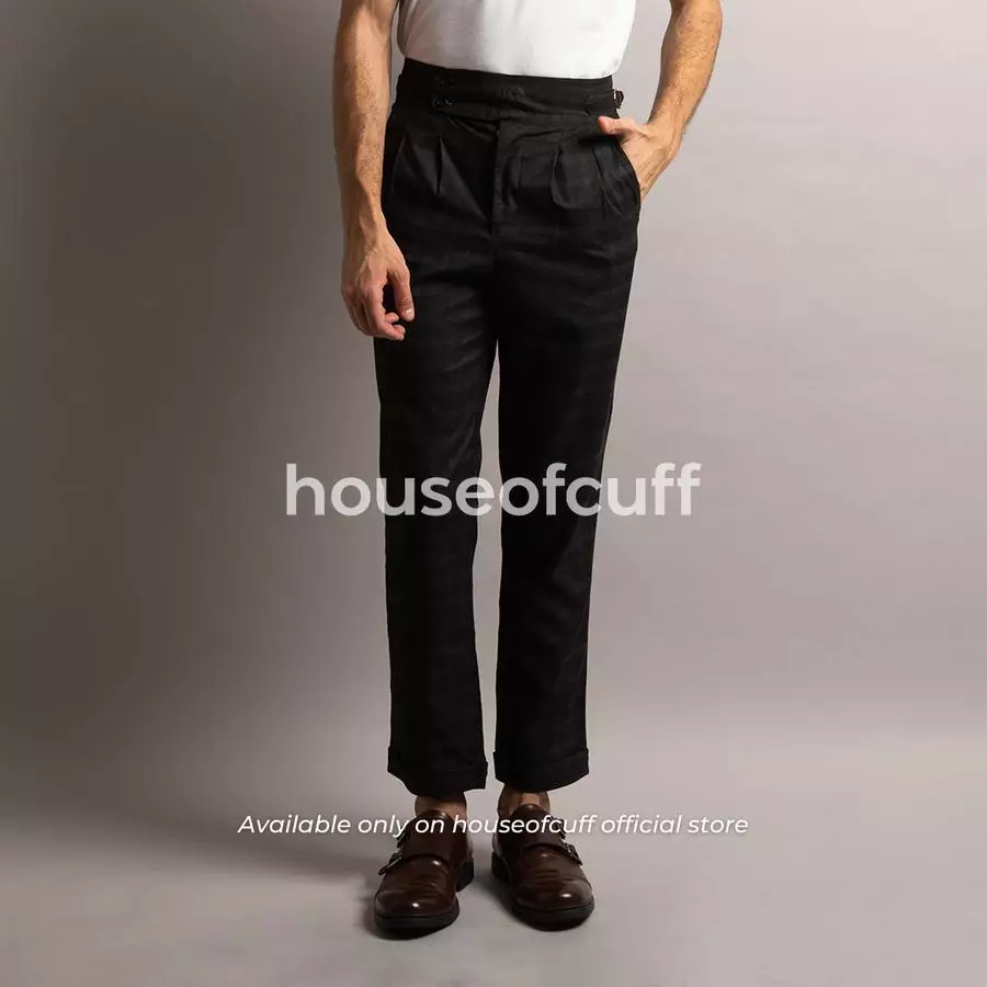 houseofcuff Celana Panjang High Waist Gurkha Hitam Side Tab Checkered