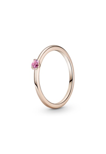 PANDORA gold Pandora 14K Rose Gold-Plated Pink Solitaire Ring E40A8ACD5CD316GS_1