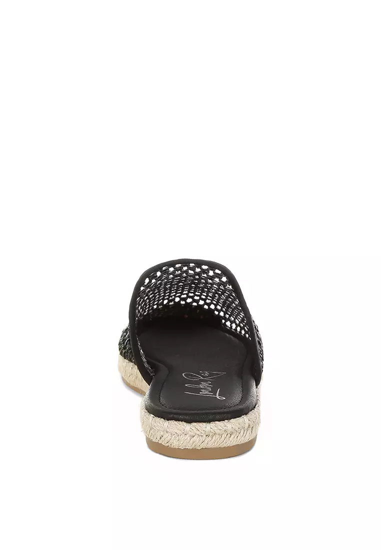 黑色拉菲草帆布鞋穆勒鞋