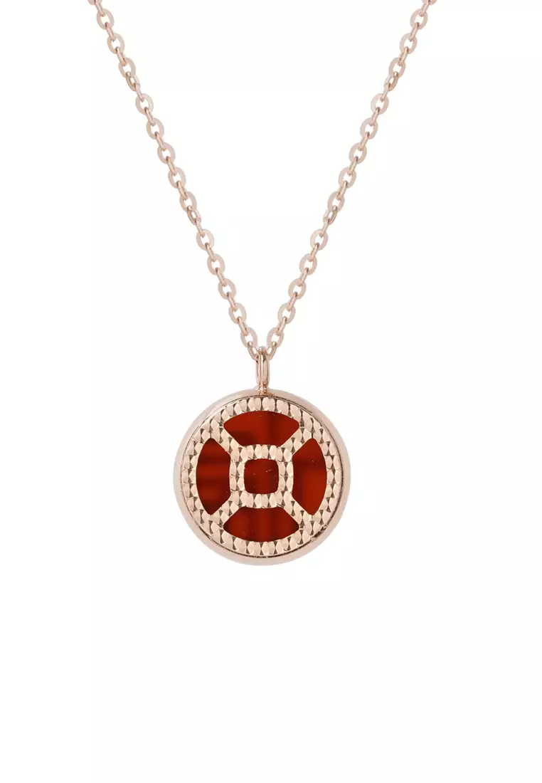 TOMEI 红玉髓福字 Carnelian Fu Necklace, Rose Gold 750
