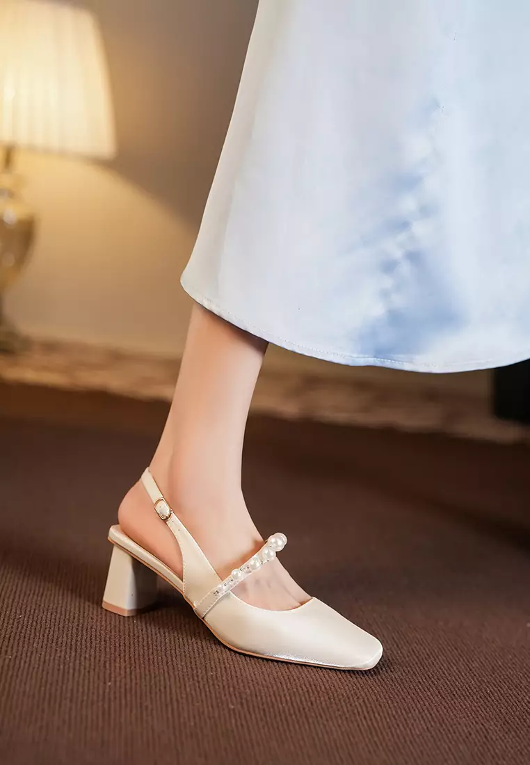 5CM Pearl Strap Slingback Mid Heel BY2252-35