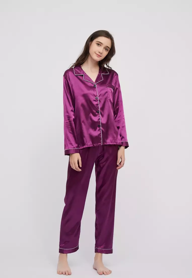 Buy Satin Pyjamas for Women Set, Long Sleeve Loungewear