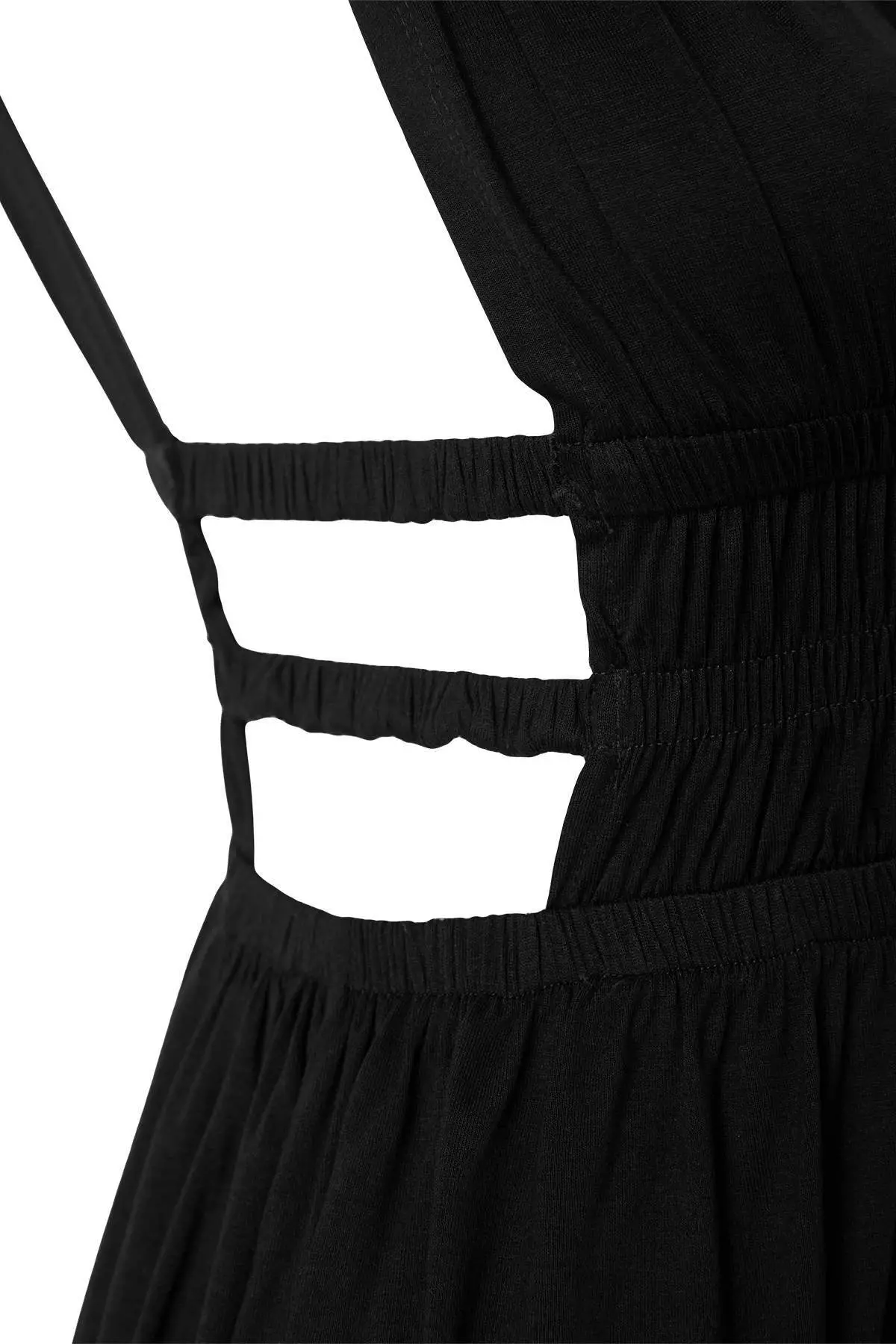 Black Knitted Mini Length V-Neck Beach Dress Tbess26El69