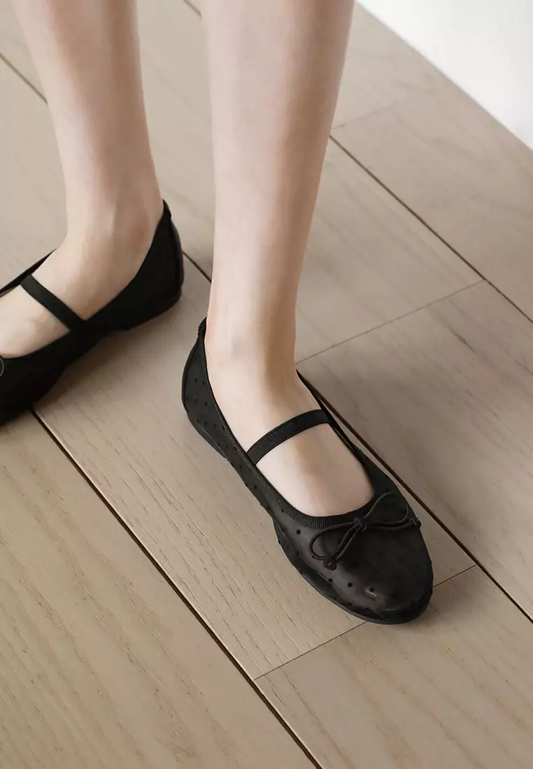 Chloe 蝴蝶結透明感網紗瑪莉珍平底鞋 (1cm)