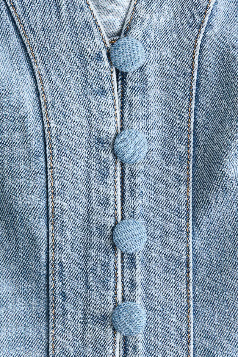 Puff-sleeved denim dress