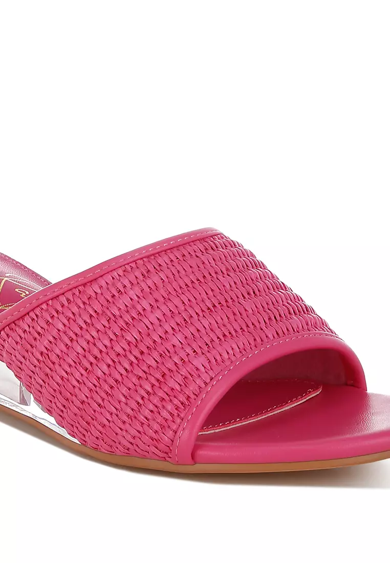 Sandal wedges hak bening Rafia warna pink