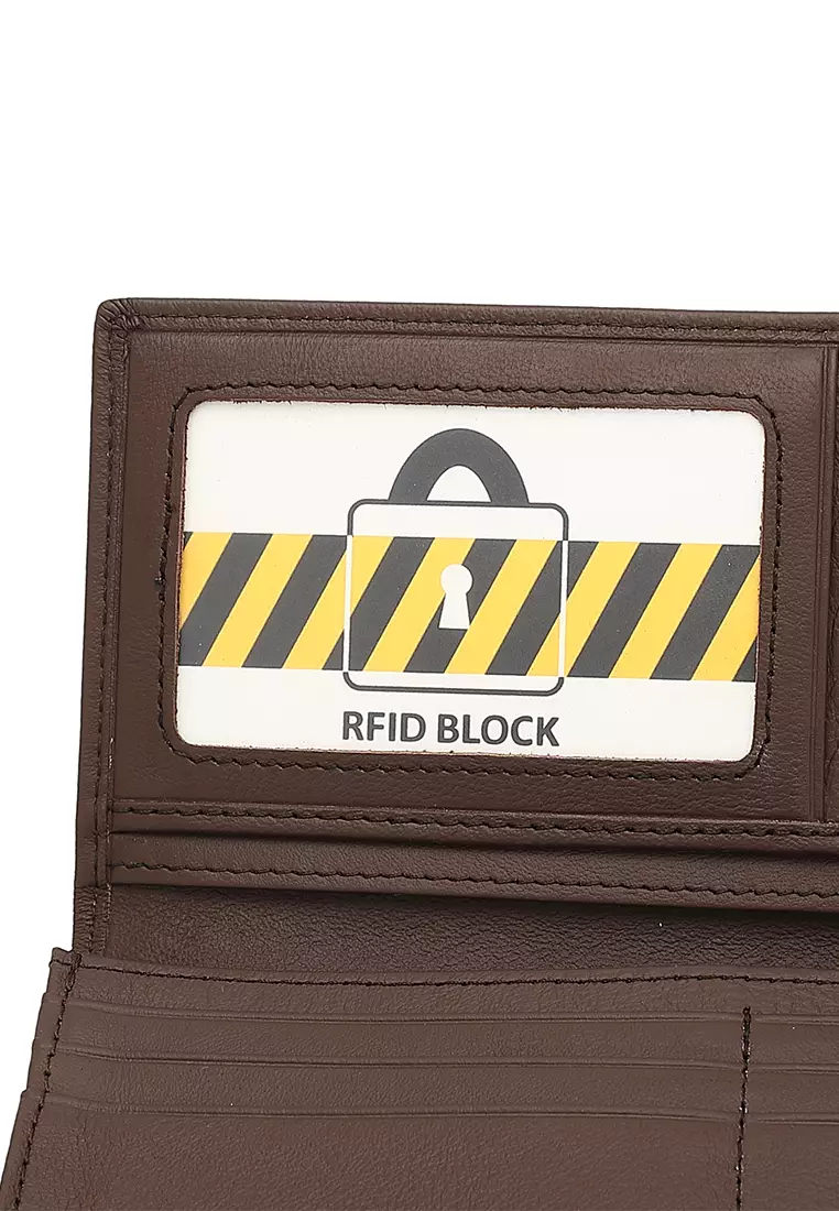 Genuine Leather RFID Long Wallet - Brown