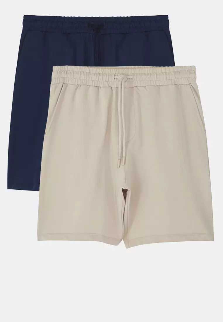 Navy Blue-Stone 2-Pack Regular 100% Cotton Comfort Shorts TMNSS24SR00013