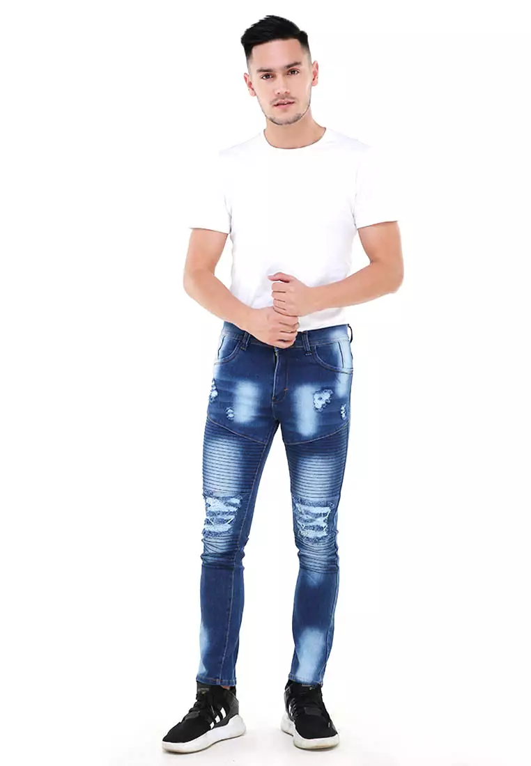 Locko Celana Panjang Denim Pria Ripped Korean Style Casual Long Pants Material Jeans ORIGINAL