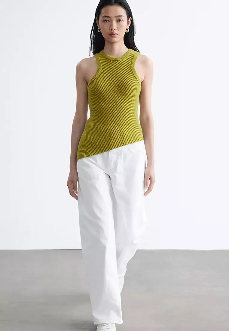 不對稱羅紋針織背心