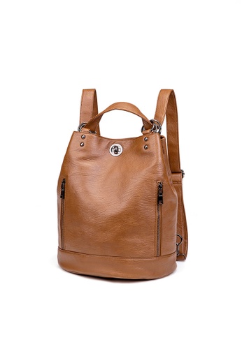 AOKING brown Leather Ladies Backpack Crossbody Bag 2 IN 1 165BAAC308B7C3GS_1