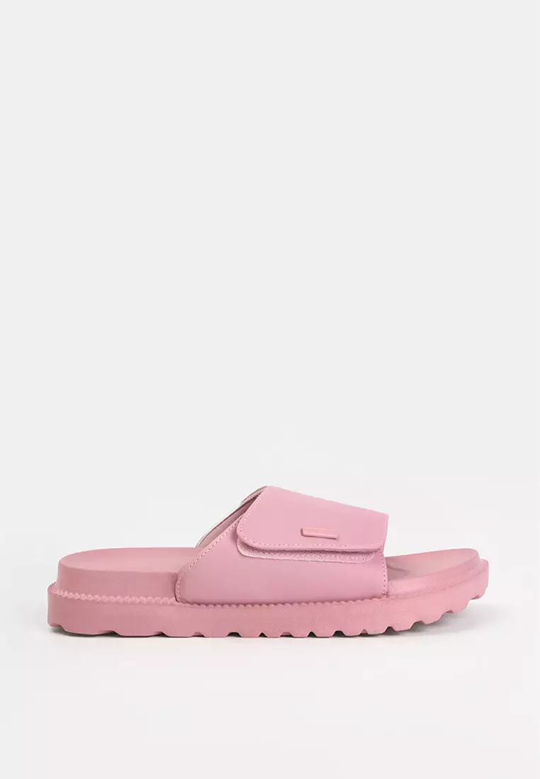 Women's Platform Slides with Metal Branding