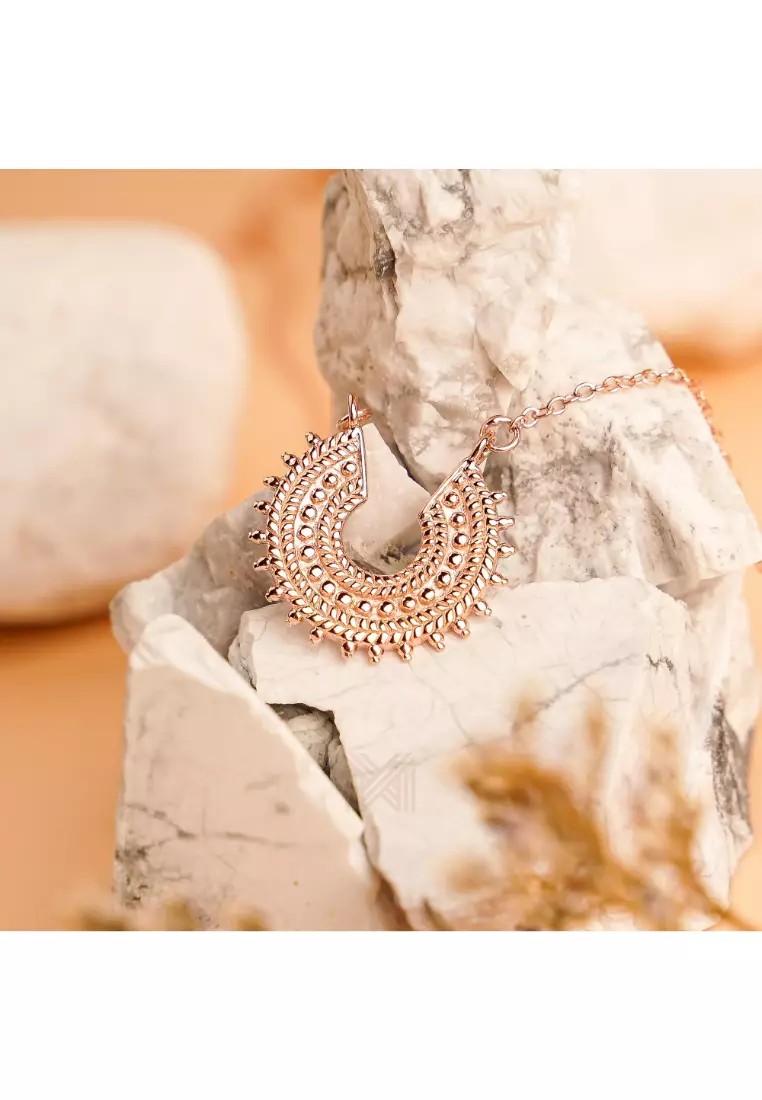 Millennia 2000 Chain with Filigree Ethnic Boho Charm Rose Gold Necklace with 925 Sterling Silver