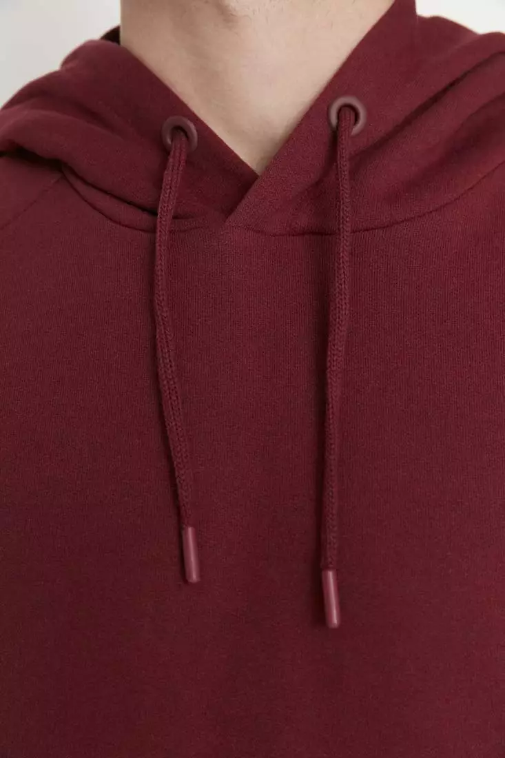 Claret Red Men's Basic Oversize/Wide-Cut Hoodie with Fleece Interior Sweatshirt.