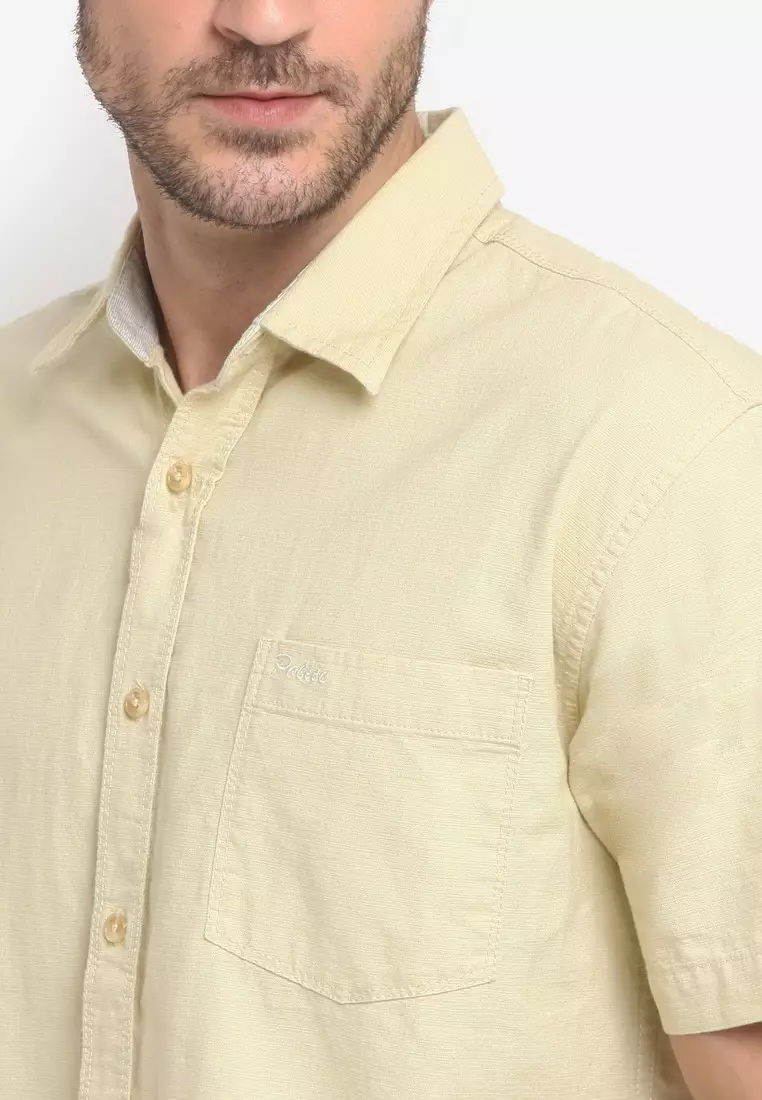 POLICE Kemeja Polos Slub Regular Fit Pria Bio White