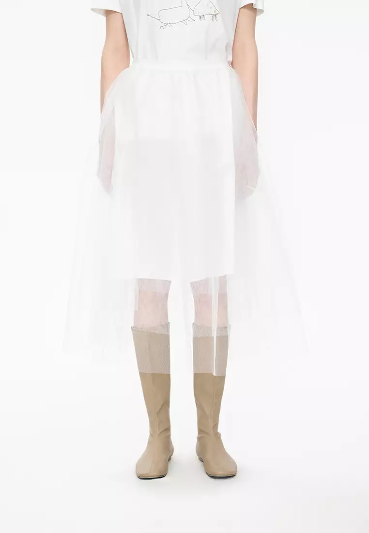 Blended Seersucker A-Line Mid-Length Waist Skirt