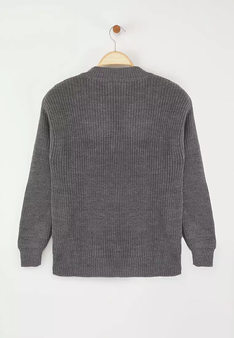 Anthracite Openwork/Perforated V Neck Knitwear Sweater