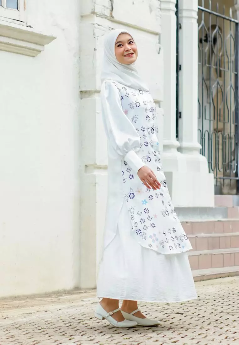 Hanifa Long Tunik White - Kemeja Tunic - Atasan Wanita