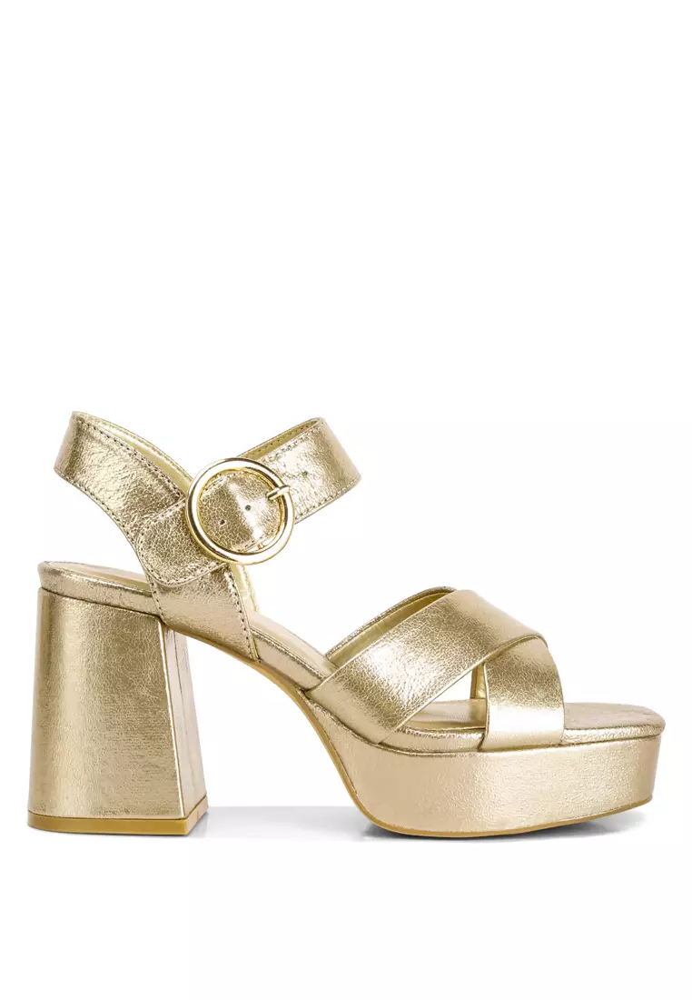 Discount on London Rag  shoes - SKU: Gold Strappy Block Heel Sandals