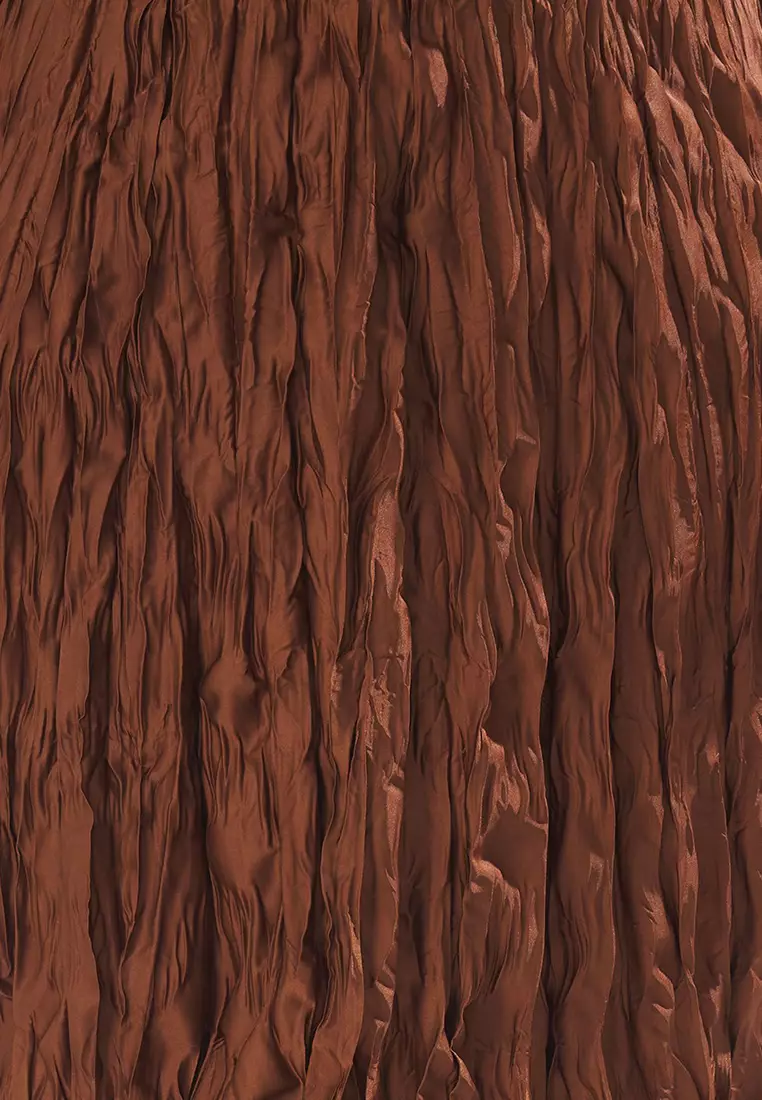 Brown Satin Woven Plus Size Skirt TBBAW25AZ00014