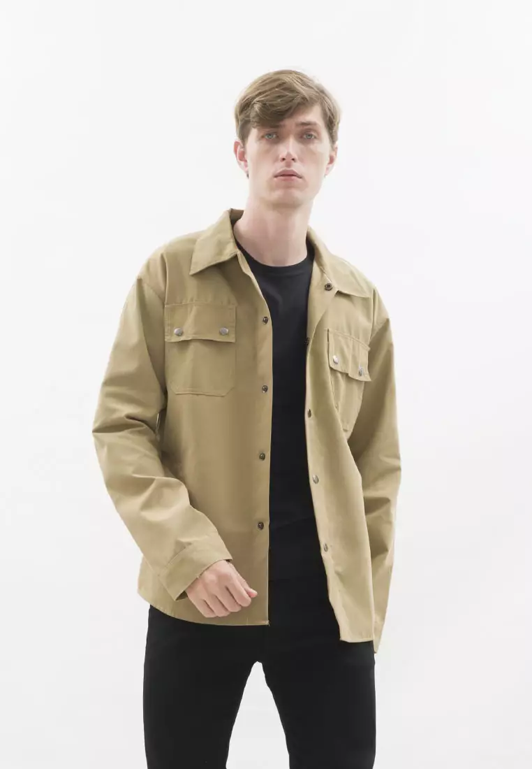 Jaket parka outer jaket pria semi parka warna krem