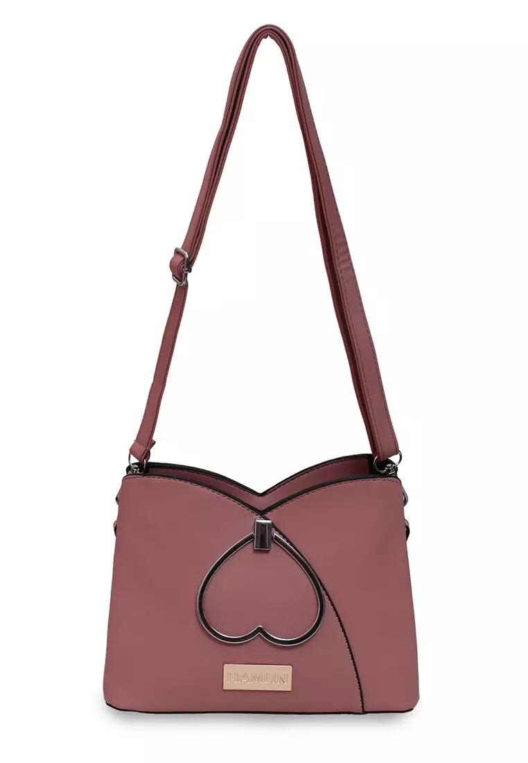 Eilaria Tas Selempang Wanita Love Design Sling Bag Large Compartment Material Leather ORIGINAL - Pink