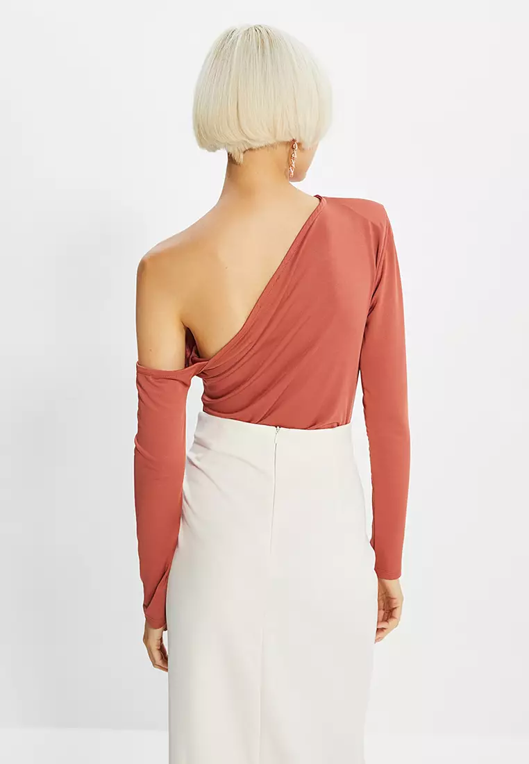 Asymmetrical Collar Knitted Bodysuit
