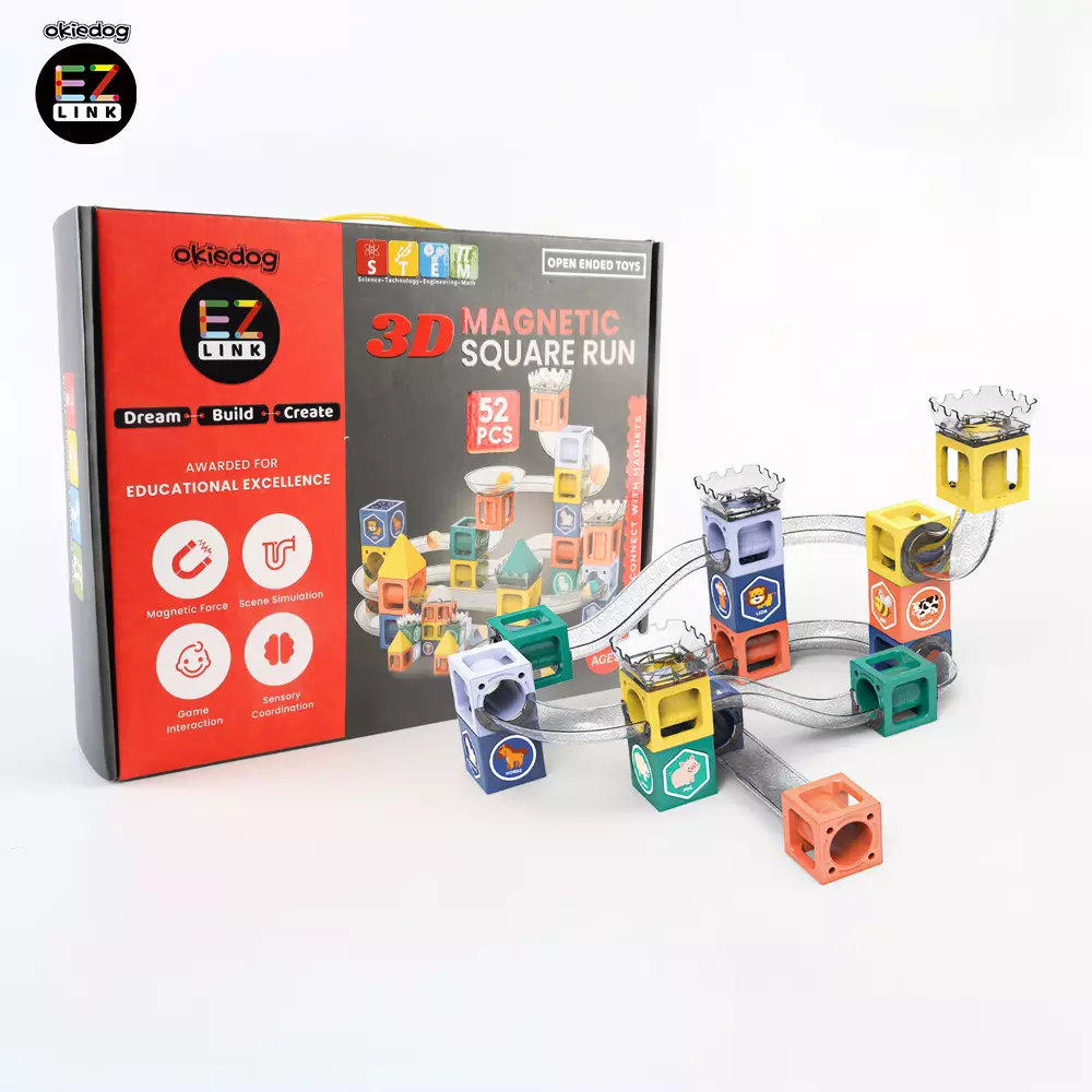 Okiedog EZLINK Magnetic Square Run - Mainan Magnet Edukasi anak (STEM) - 52pcs