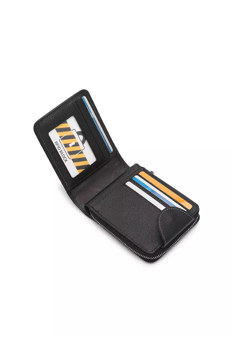 Men's Genuine Leather RFID Blocking Fortune Wallet - Black