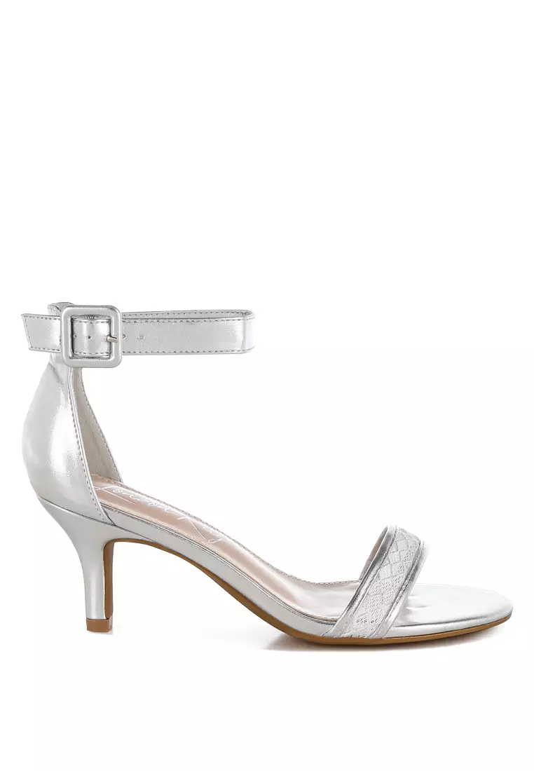 Discount on London Rag  shoes - SKU: Metallic Faux Leather Kitten Heel Sandals In Silver