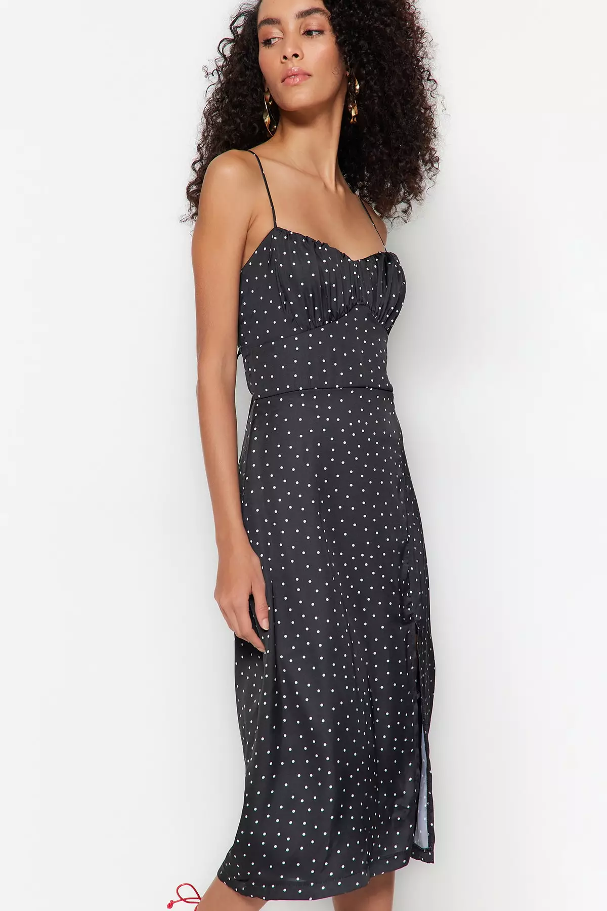 Woven Satin Strap Polka Dot Dress