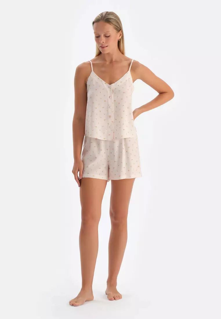 Off White Shorts, Floral Print, Regular, Short Leg, Sleepwear for Women