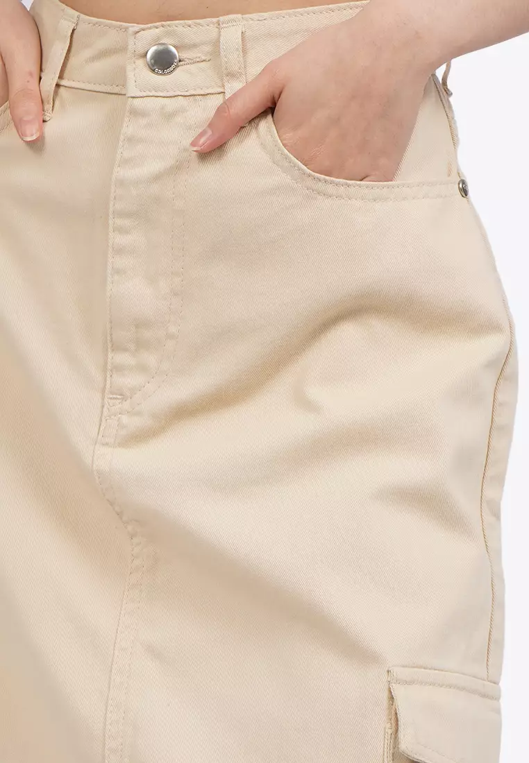 Denim Midi Skirt with Cargo Pocket