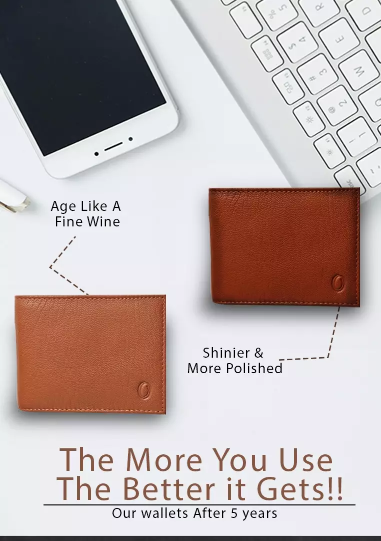 Wallet Men Brown with coin pouch - Bifold Lucky Wallet- Full Grain Leather Wallet with NO HOLE- Brown Wallet - Oxhide 3851CP Brown
