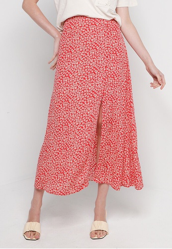 Mango red Slit Floral Skirt E06E1AAE2460BCGS_1