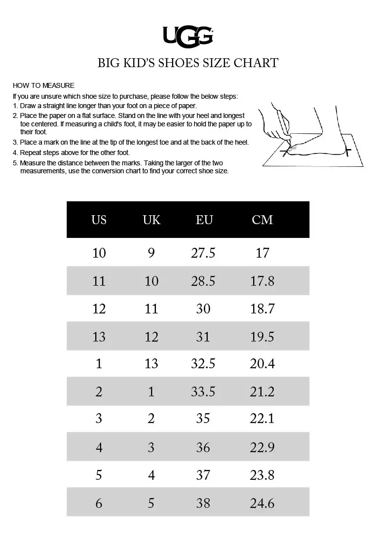 Boy Ugg Size Guide Kids Ugg Women's Shoe Size Chart UGG UGG