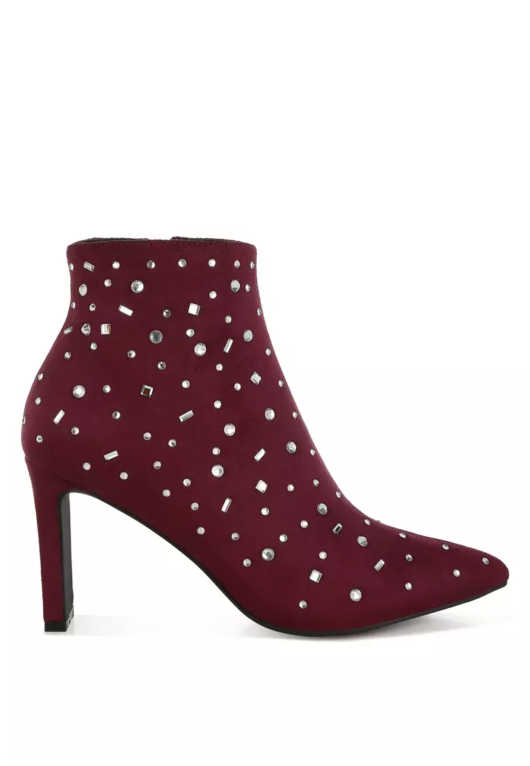 Discount on Rag & CO.  shoes - SKU: Diamante Embellished Microfiber Boots in Burgundy