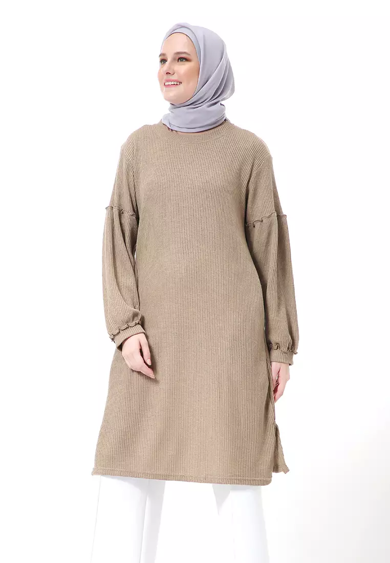 Layvina Tunik Polos Muslimah Lengan Panjang Premium High Quality Fashion - Peanut