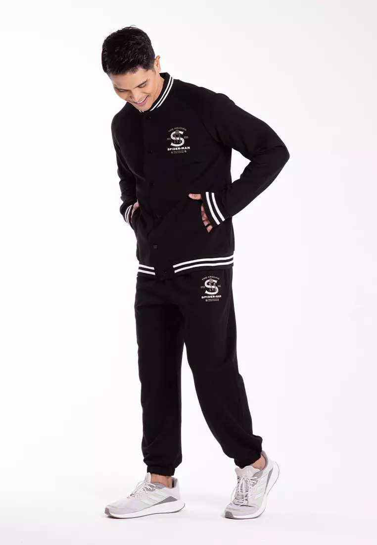 Forest X Marvel Spiderman Premium Weight Air-Cotton Baseball Jacket Sweater Men Family wear - FA30000-01Black
