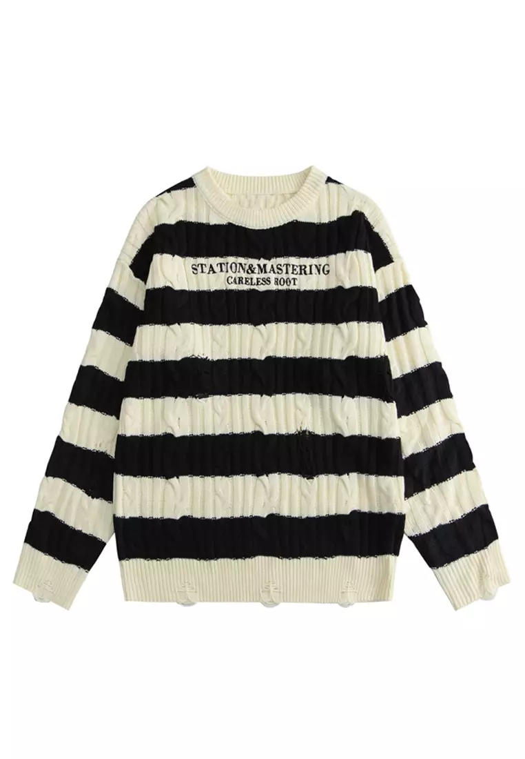 Contrast striped new arrivals panel ribbed sweater